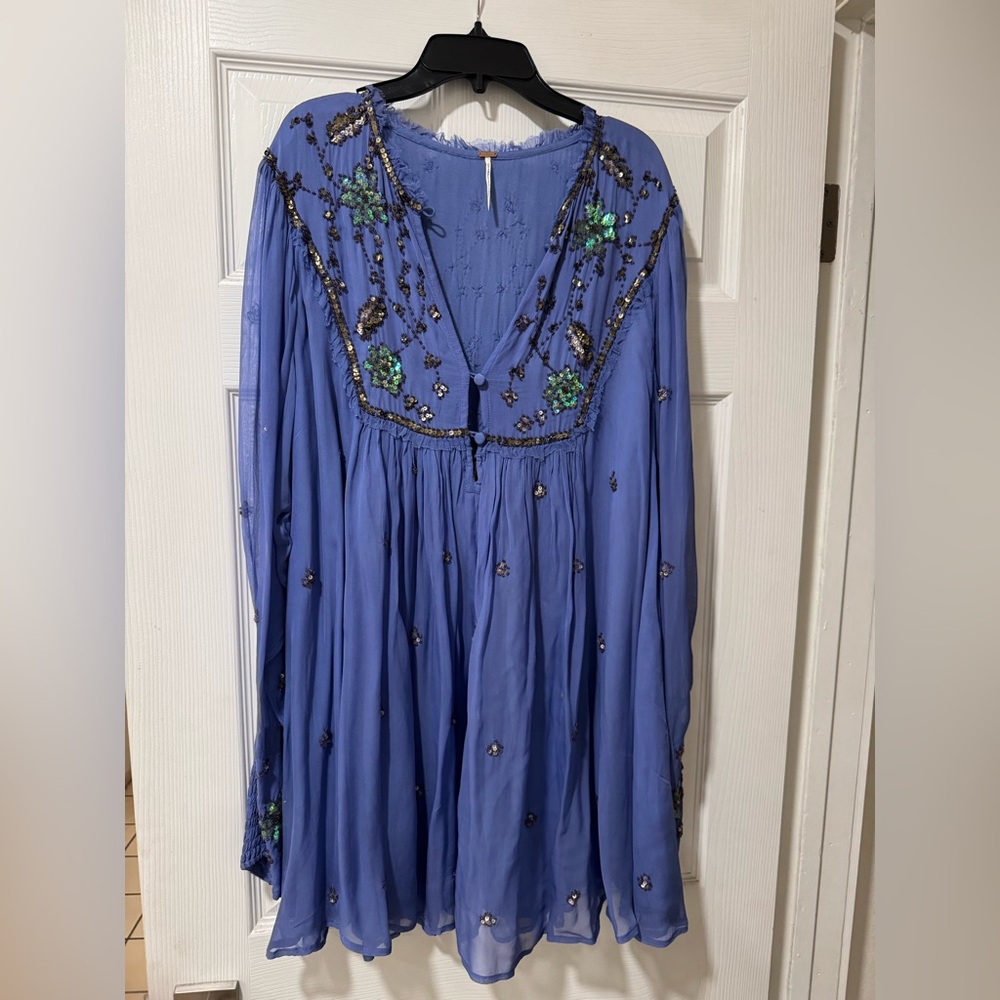 Free People Embellished Blue Mini Dress